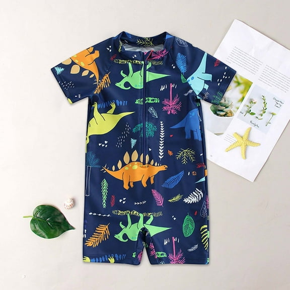 Hifoo Child Swimwear Boys Print Zipper Swimsuit High Stretch Comfort Fit For Toddler Kids Swimming & Beach Play Cute Vacation Pool Summer Swim Wear
