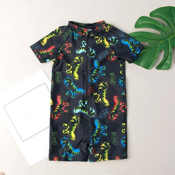 Hifoo Child Swimwear Boys Print Zipper Swimsuit High Stretch Comfort Fit For Toddler Kids Swimming & Beach Play Holiday Vacation Pool Summer Beachwear
