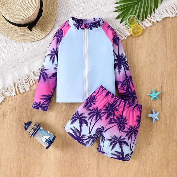 Hifoo Child Swimwear Boys Sets Long Sleeve Zip Up Rash Guard With Dinosaur Football Print Matching Swim Trunks Two Piece Outfit Kids Birthday Vacation Pool Beach Summer Bathing Suit