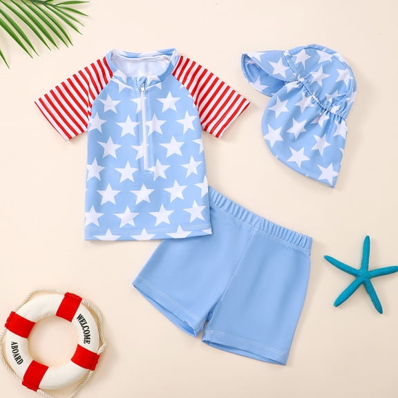 Hifoo Child Swimwear Boys Sets Summer Thin Star Print Zip Up Rash Guard Swim Shirt And Shorts For Beach Swimming Pool Outfit Lovely Vacation Swim Wear