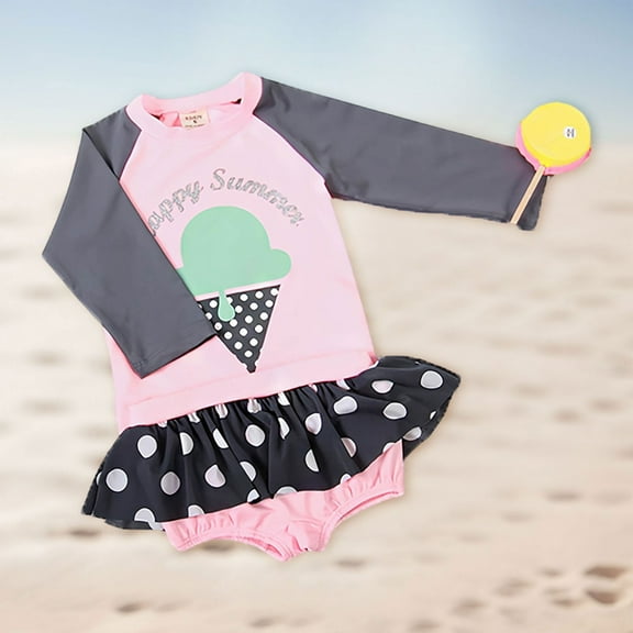 Hifoo Child Swimwear Toddler Girl Long Sleeve Cartoon Floral Prints Tops Shorts Beach Swimsuits 2PCS Comfort Vacation Pool Summer Beachwear