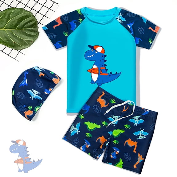 Hifoo Child Swimwear Toddler Swimsuit Boy 3 Piece Boys Swim Sets Short Sleeve Swim Shirt Swim Trunks Rash Guard Bathing Suits Boho Vacation Pool Beach Summer Bathing Suit