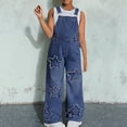 thumbnail image 1 of Hifoo Child Trendy Girls Denim Overalls With Star Casual Wide Leg Jumpsuit Teen Girls Comfortable Summer Fall Pant Birthday Sleeveless Jumpsuits Rompers, 1 of 4