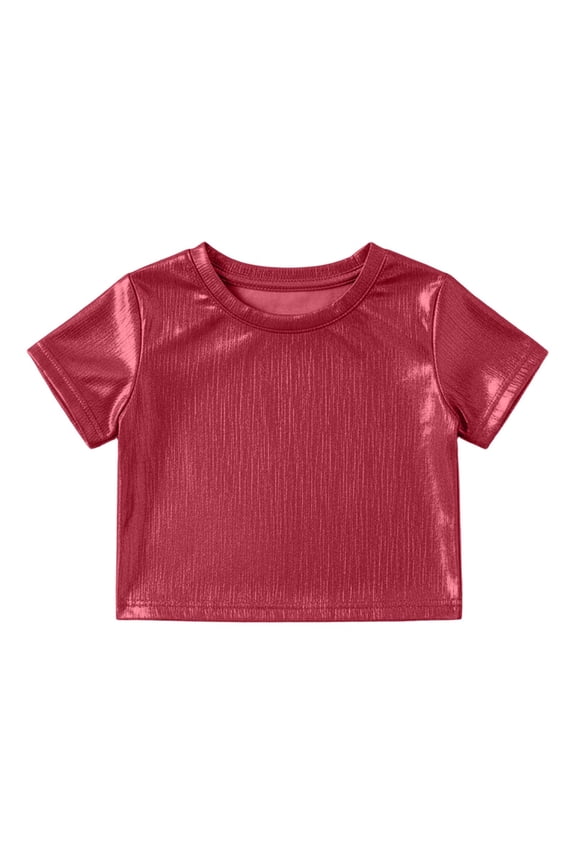 Child Unisex Striped Short Sleeve T Shirt O-Neck Sequins O-Neck And Reflective Design Loose Fit Casual Dance Tops Kids Back To School Fashionable Blouses