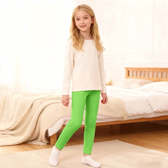 Hifoo Child Winter Girls Fuzzy Leggings Thickened Thermal Tights Toddler To Big Kids Soft Stretchy Base Layer Pants Breathable Trousers Slacks