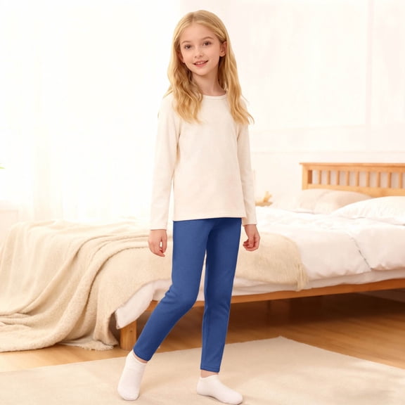 Hifoo Child Winter Girls Fuzzy Leggings Thickened Thermal Tights Toddler To Big Kids Soft Stretchy Base Layer Pants Classic Trousers Slacks