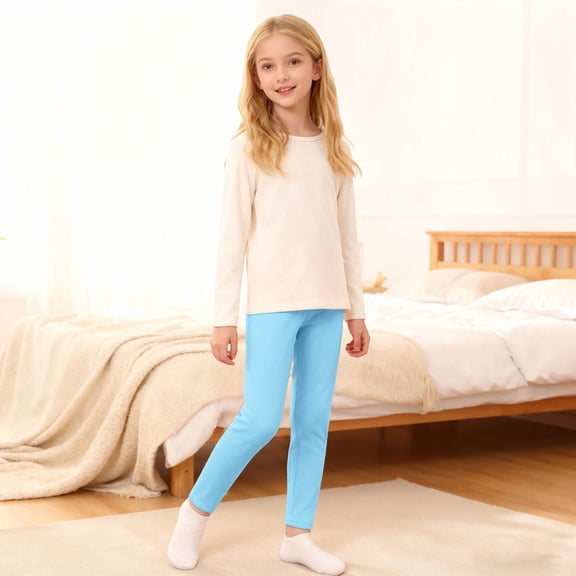 Hifoo Child Winter Girls Fuzzy Leggings Thickened Thermal Tights Toddler To Big Kids Soft Stretchy Base Layer Pants Trendy Trousers Slacks