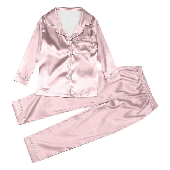 Hifoo Clothing Sets Kids Silk Matching Family Outfits Long Sleeve Lapel Button Blouse Tops Pants Sets Holiday Casual Home Leisure