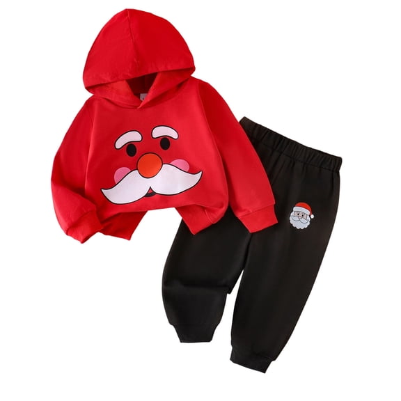 Hifoo Festive Boys Two Piece Long Sleeve Hooded Pullover With Santa Graphic And Comfy Jogger Pants Toddler Kids Holiday Outfit Leisure Clothes Sets