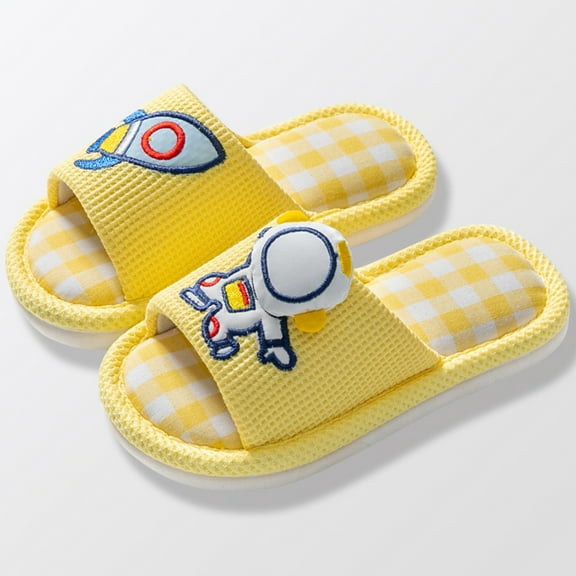 Hifoo Girls Boys Kids Home Slides Indoor Floor Cute Cartoon Soft Comfortable Non- Linen Slipper Adorable Child Footwear Shoes