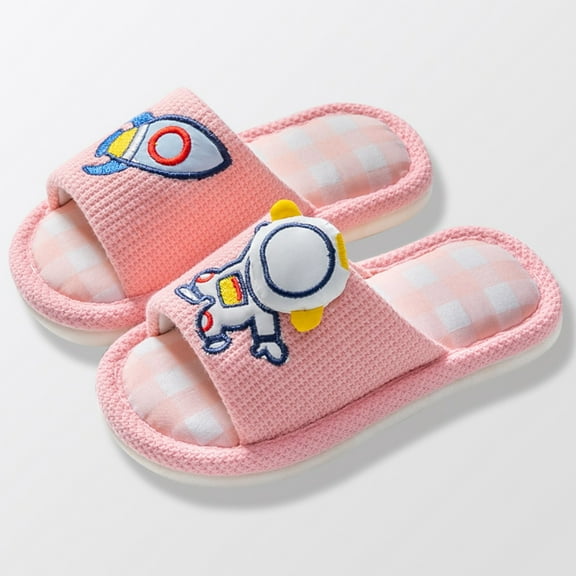 Hifoo Girls Boys Kids Home Slides Indoor Floor Cute Cartoon Soft Comfortable Non- Linen Slipper Boho Child Footwear Shoes