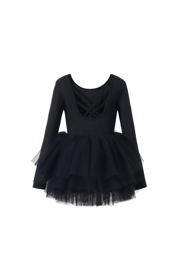 Girls Dance A-Line Dress Long Sleeve Ballet Tutu Practice Performance Elegant Leotard With Skirt Ballet Class Recital Party Fashionable Kids Christmas Solid Color O-Neck Dresses