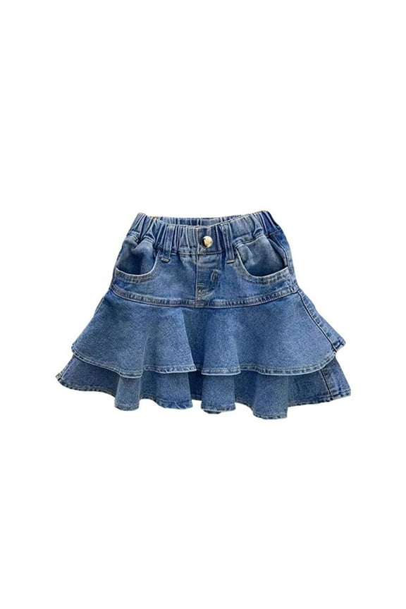 Girls Denim Skirt Toddler Casual Stretch Waist Comfortable Summer Skirt Little Girls Lovely Kids Christmas Solid Color O-Neck Skirts
