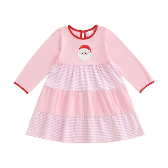 Hifoo Girls Dress Long Sleeve Party Gown Solid Color Elegant Style Holiday Attire Toddler Kids Adorable Child Christmas O-Neck Dresses