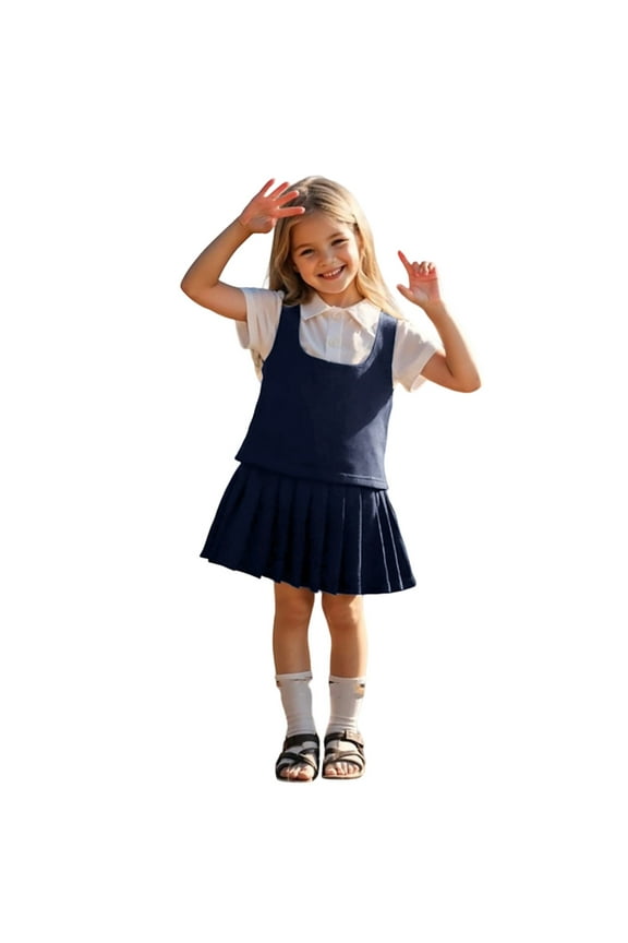 Girls Dresses School Casual Wear Toddler Kids Pinafore Pleated Skirt With Adjustable Straps Comfortable Everyday Versatile Child Christmas Solid Color O-Neck Sundress