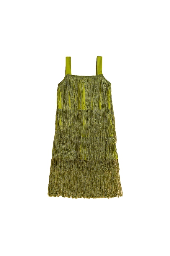 Girls Flapper Dress Sequins Fringe Latin Dance A-Line Dress Tassel Tango Dress Trendy Kids Christmas Solid Color O-Neck Dresses