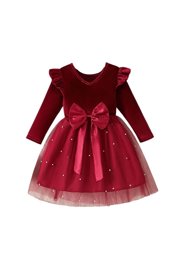 Girls Long Sleeve Party Dress Girls Sparkling Star Gown For Autumn Cute Youth Formal Wear Kids Stylish Solid Color Children O-Neck Sundress For Play Birthday Casual