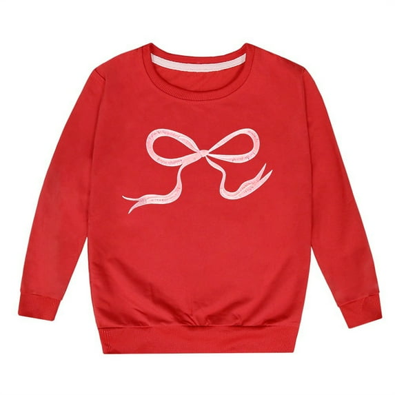 Hifoo Girls Long Sleeved Sweatshirt With Bow Crew Neck Pullover Tops Soft Toddler Baby Dailywear