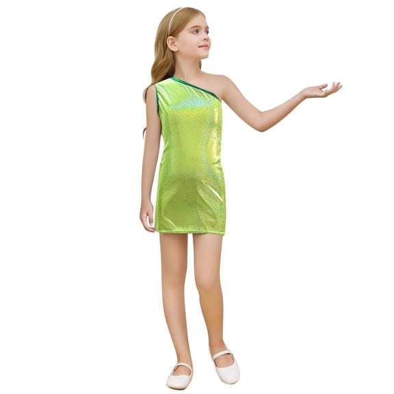 Hifoo Girls Sequin Print Sleeveless Dress Round Neck Asymmetric Hem Party Wear Cute Kids Christmas Dresses