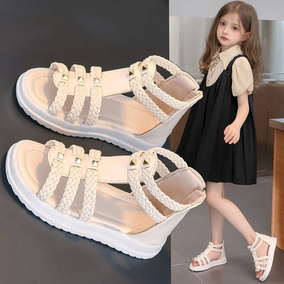 Hifoo Girls Soft Sole Toe Sandals Beach Open Toe Patchwork Summer Stylish Kids Spring Vacation Walking Dance Footwear Shoes