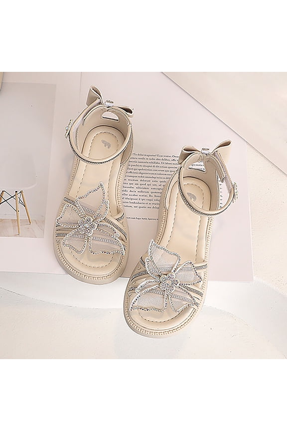 Girls Soft Sole Toe Sandals Open Toe Patchwork With Rhinestones Butterfly Princess Dance Shoes Summer Soft Kids Footwear Shoes