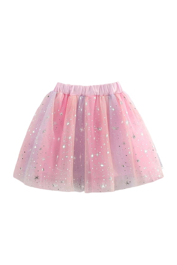 Girls Tutu Skirt Layered Party Dress Ballet Performance Twirl Flare Dance Outfit Fashionable Sparkling Flared Summer Dailywear