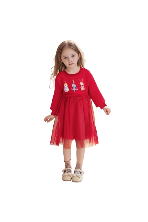 Girls Velvet Party Dress Holiday Festive Season Winter Warm Lined Children Formal Attire Adorable Kids Christmas Solid Color O-Neck Dresses
