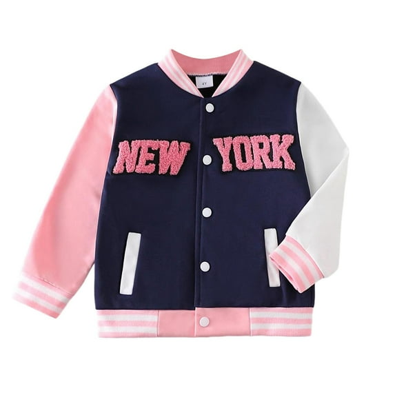 Hifoo Girls Winter Coats Long Sleeve Jackets Coats With Letter Patch Embroidery Baseball Style Outerwear Kids Fall And Spring School Season Cozy Child Clothing