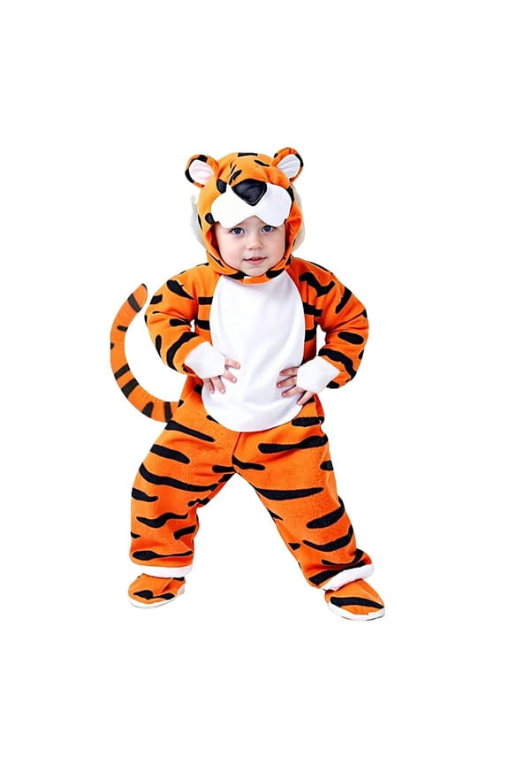 Infants Adorable Animal Play Jumpsuit Boys Tiger Character Soft Comfy Home Clothes For Kids Toddlers Children For Dress Up Imaginative Play Adorable School Onesie One-Pieces