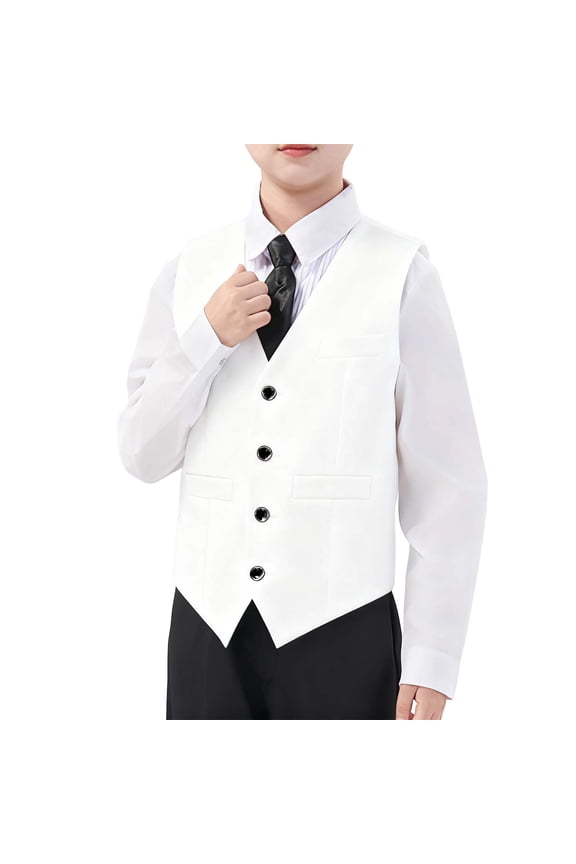 Kids Boys Formal Vest For Wedding Pageant And Performance Elegant Sleeveless With Adjustable Back Back To School Fashionable Tops