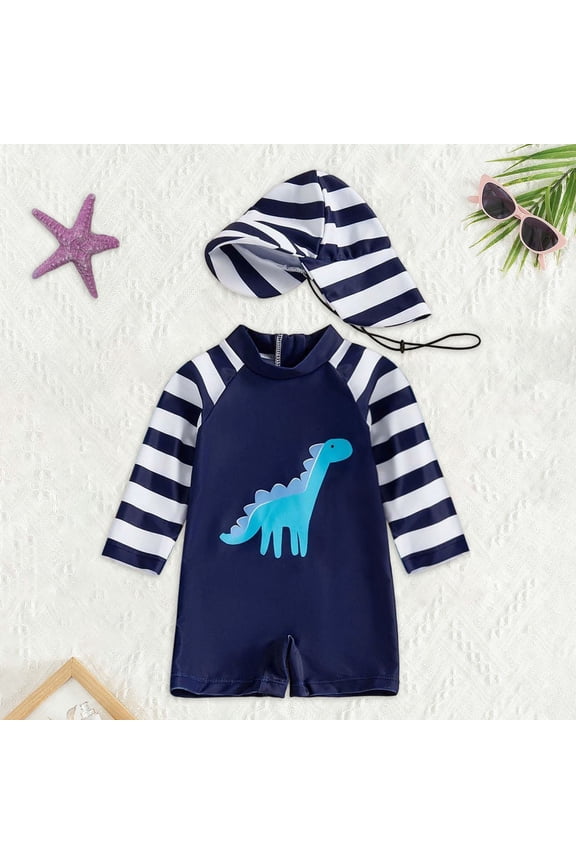 Kids Boys Swimwear Long Sleeve Cartoon Hooded Bathing Suit For Beach Pool Summer Water Play Sun Adorable Vacation Swim Wear
