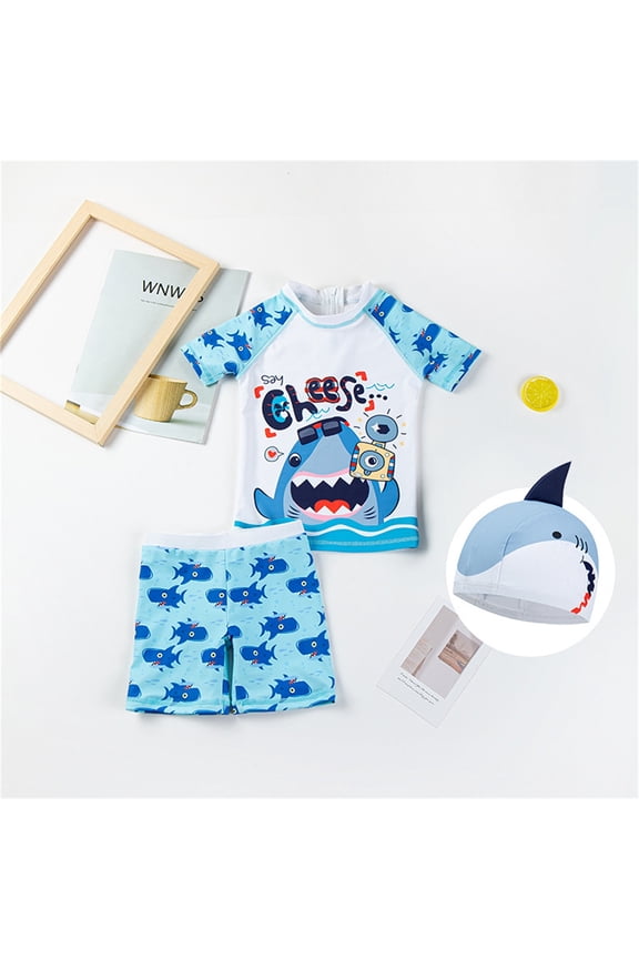 Kids Boys Swimwear Sets Beach Casual Outings Comfortable Round Neck Printed Outfit Elastic Waist Spring Summer Apparel Leisure Vacation Pool Beachwear