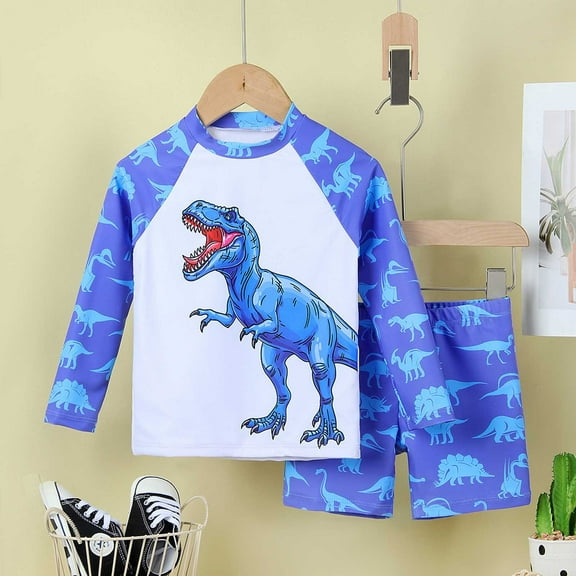Hifoo Kids Boys Swimwear Sets Long Sleeve Rash Guard Swim Shirt With Dinosaur Swim Trunks For Beach Surfing Pool Summer Sun Comfort Vacation Beachwear