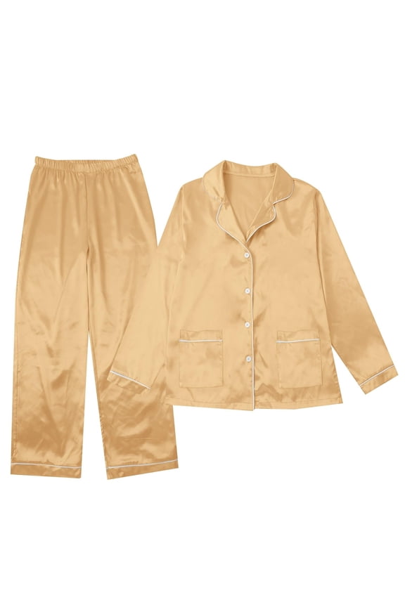 Kids Family Matching Outfits Lapel Long Sleeve Tops Shirts Pants Satin Silk Clothing Sets Home Holiday Party Clothes Sets Stylish Casual Leisure