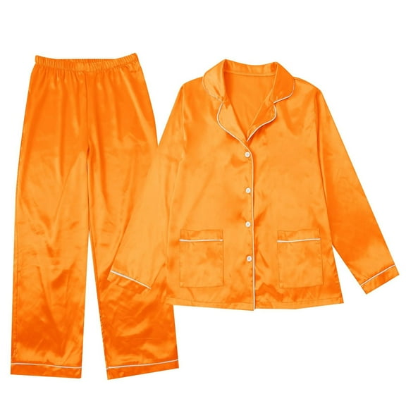 Hifoo Kids Family Matching Outfits Lapel Long Sleeve Tops Shirts Pants Satin Silk Clothing Sets Home Holiday Party Clothes Sets Stylish Casual Leisure