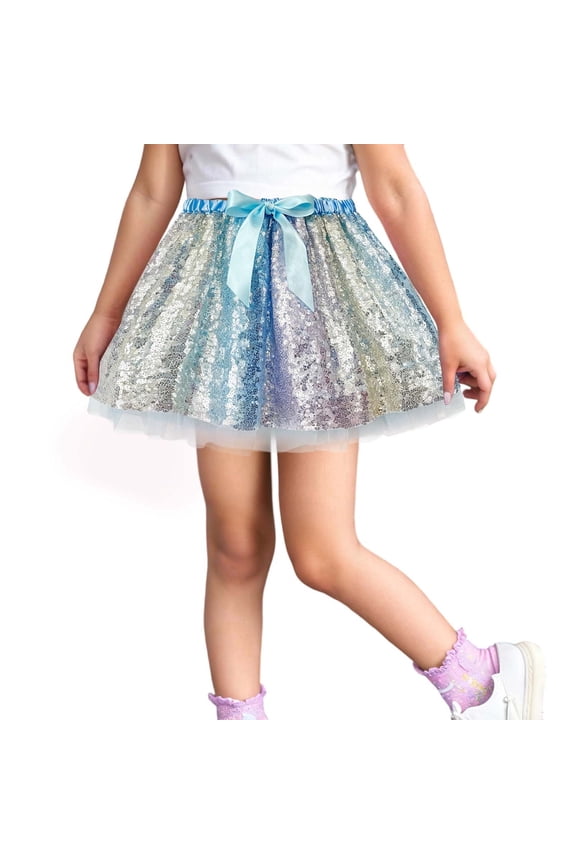 Kids Girls Dance A-Line Party Sequin Skirt Ballet Skirts Stylish Child Christmas Solid Color O-Neck Dresses