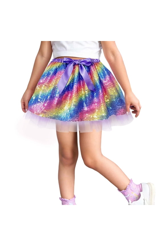 Kids Girls Dance A-Line Party Sequin Skirt Ballet Skirts Versatile Child Christmas Solid Color O-Neck Dresses