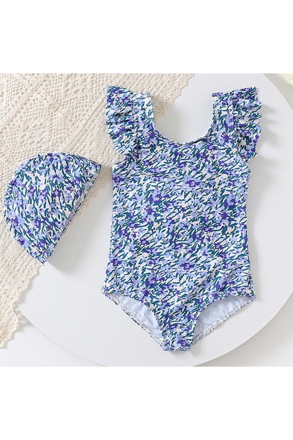 Kids Girls Swimwear Summer Floral Bathing Suit For Toddler With Bowknot Design Outdoor Swimming Outfit Fashionable Vacation Pool Beach Bathing Suit