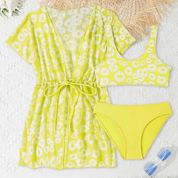 Hifoo Kids Swimwear Baby Girl Swimsuit Baby Girls Long Sleeve Swimsuit With Swim Coat Bathing Suit Beach Rash Guard Leisure Vacation Pool Summer Bathing Suit