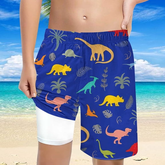 Hifoo Kids Swimwear Boys Coconut Tree Printed Swimming Shorts With Lace Up High Waisted Loose Casual Trunks Birthday Vacation Pool Summer Beachwear
