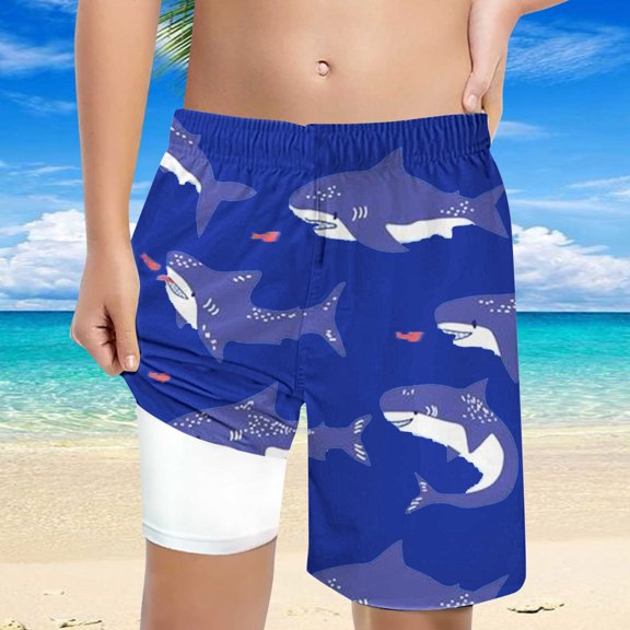 Hifoo Kids Swimwear Boys Coconut Tree Printed Swimming Shorts With Lace Up High Waisted Loose Casual Trunks Stylish Vacation Pool Summer Beachwear