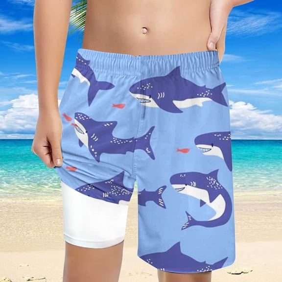 Hifoo Kids Swimwear Boys Coconut Tree Printed Swimming Shorts With Lace Up High Waisted Loose Casual Trunks Trendy Vacation Pool Summer Beachwear