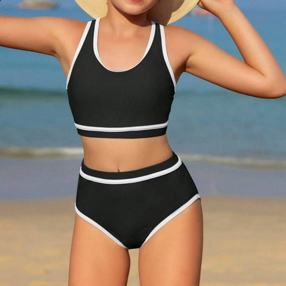 Hifoo Kids Swimwear Girl's 2 Piece Swimsuit Bathing Suit Colorful High Waist Bikini Sets With Cover Up Comfort Vacation Pool Beach Summer Swim Wear