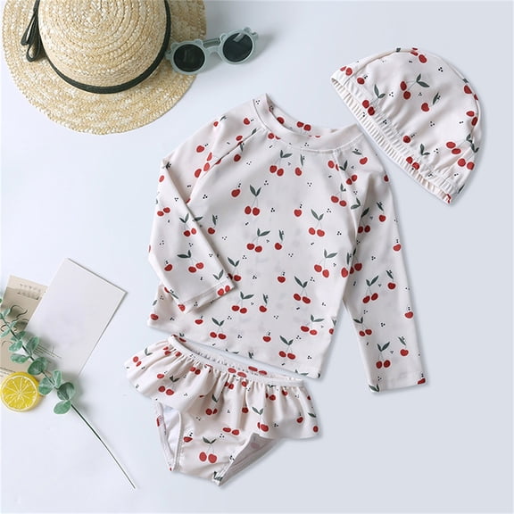 Hifoo Kids Swimwear Girls Three Piece Swimsuit Rash Guard Girls Floral Swimming Suits Bathing Suit For Toddler Girls Swim Trunk With Swimming Cap Cute Vacation Pool Beach Summer Swim Wear