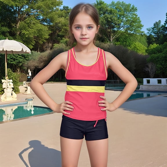 Hifoo Kids Swimwear Little Girls Summer Swimwear Two Piece Boyshort Tankini Kids Swimsuit Lovely Vacation Pool Beach Bathing Suit