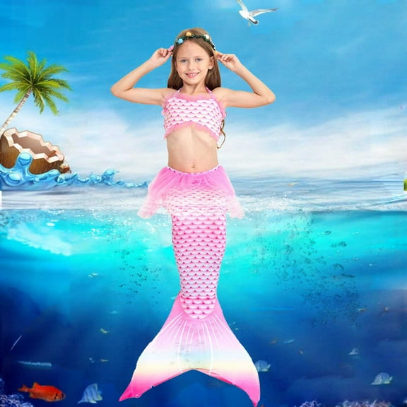 Hifoo Kids Swimwear Summer Child Girls Colorful Gradient Printed Three Piece Toddler Kids Swimsuit Bikini Breathable Vacation Pool Beach Swim Wear