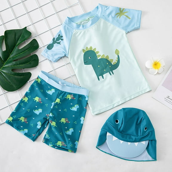 Hifoo Kids Swimwear Three Piece Baby Boys Swimsuit O-Neck Short Sleeve Cartoon Cute Toddler Student Classic Vacation Pool Beach Summer Swim Wear