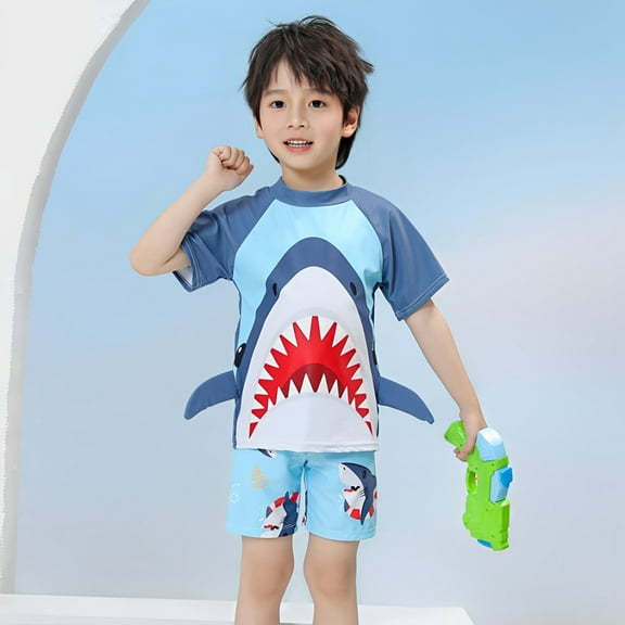 Hifoo Kids Swimwear Toddler Boy Swimsuit 3 Piece Boys Swim Sets Short Sleeve Swim Shirts Swim Trunks Rash Guard Bathing Suits Soft Vacation Pool Summer Beachwear