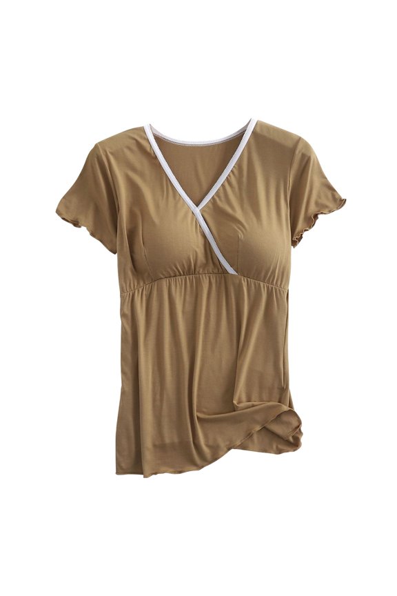 Maternity Summer Thin Feeding Clothes V-Neck Postpartum Nursing Pregnant Women Short Sleeve T Shirt Feeding Clothes Feeding Coat Holiday Blouses Tops