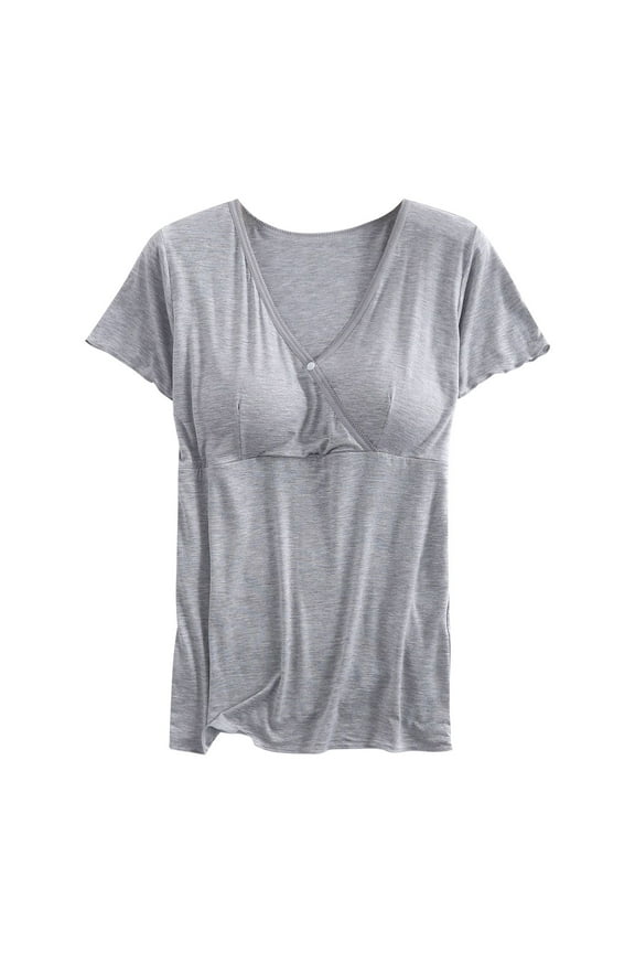 Maternity Summer Thin Feeding Clothes V-Neck Postpartum Nursing Pregnant Women Short Sleeve T Shirt Feeding Clothes Feeding Coat Leisure Blouses Tops